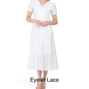 VALENTINA NALDI 100% Cotton Dress White 
Eyelet Short Sleeve Italy Midi XL